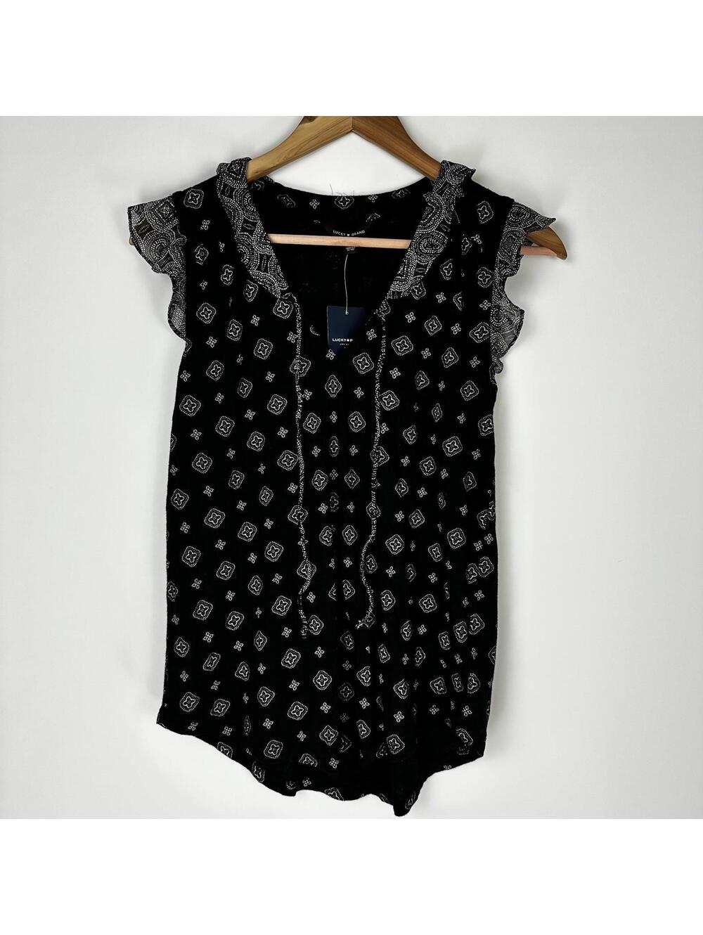 NWT Lucky Brand Top Womens M Sheer Ruffle Sleeve Baby Tee Y2K Retro Pullover